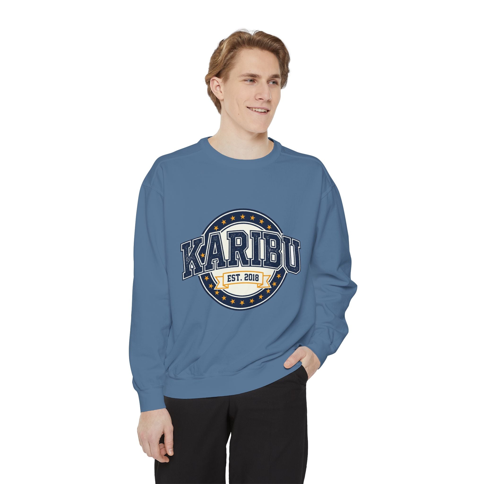 Karibu Crewneck Sweatshirt – Vintage Collegiate Est. 2018 Garment-Dyed Pullover