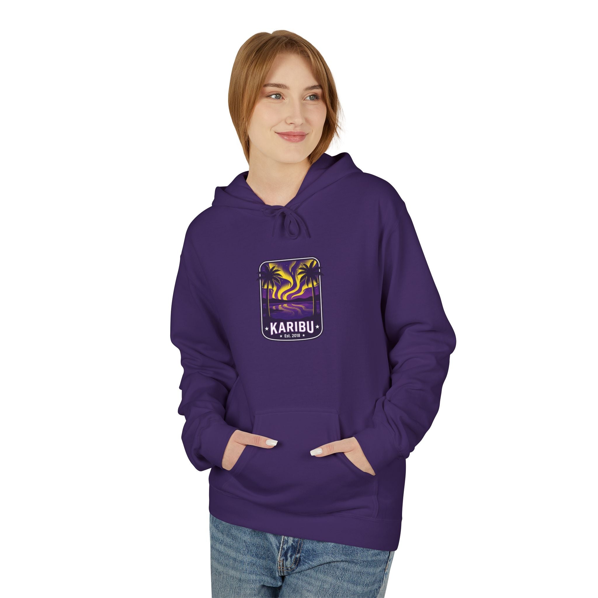 Karibu Tropical Sunset Hoodie — Beach Vacation Palm Tree Sweatshirt