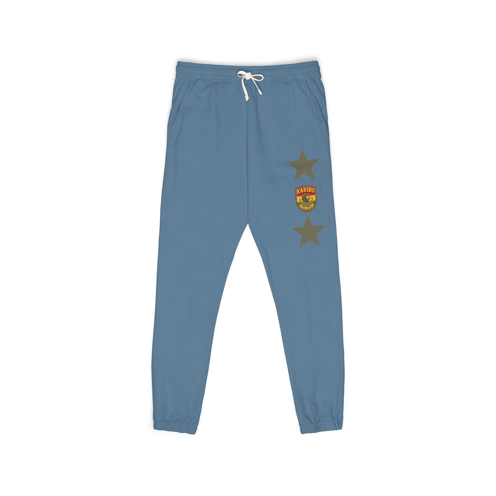 Vintage Army Green Sweatpants with Distressed Stars & Shield Patch