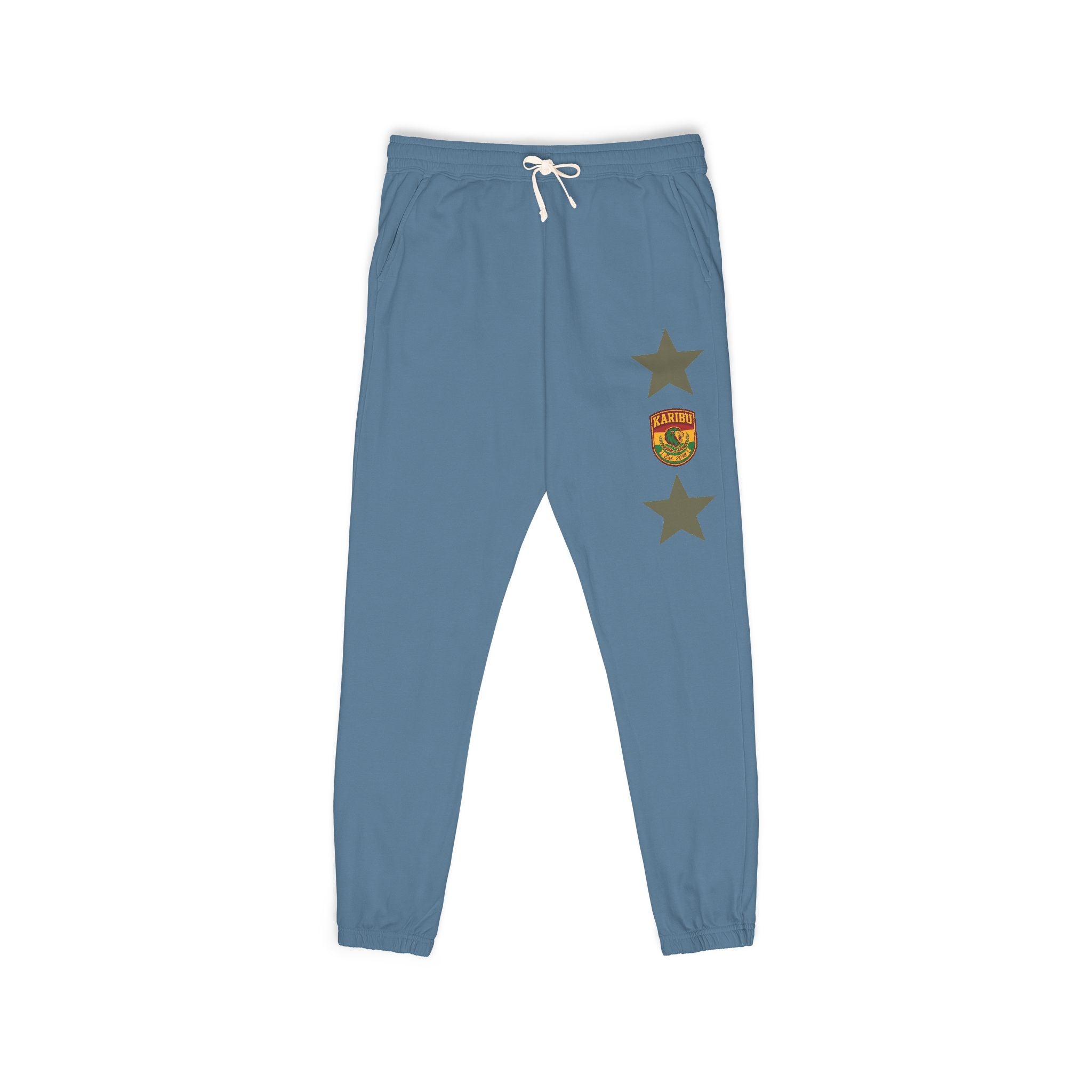 Vintage Army Green Sweatpants with Distressed Stars & Shield Patch