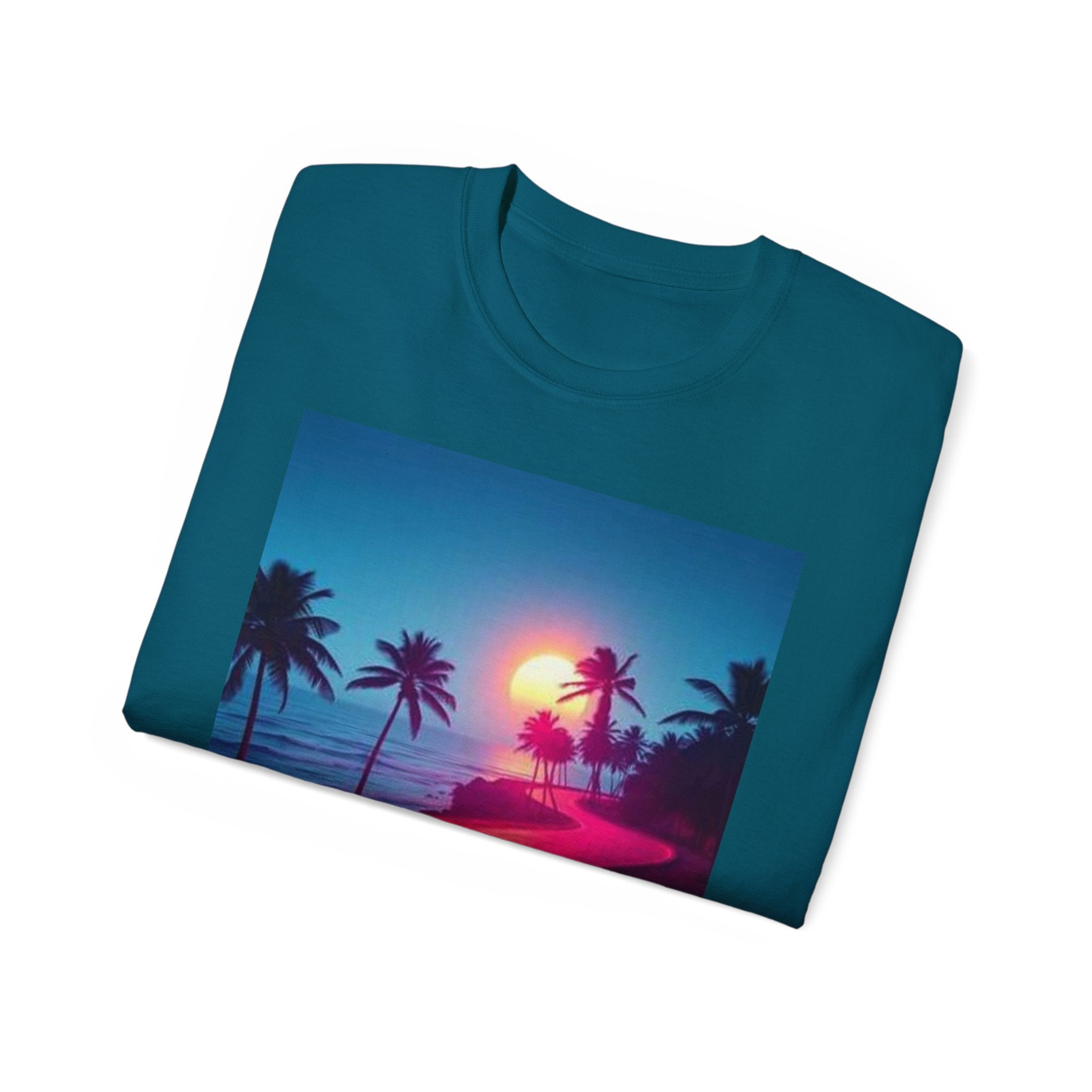 Retro Sunset Road T-Shirt — Neon Palm Beach Vibe