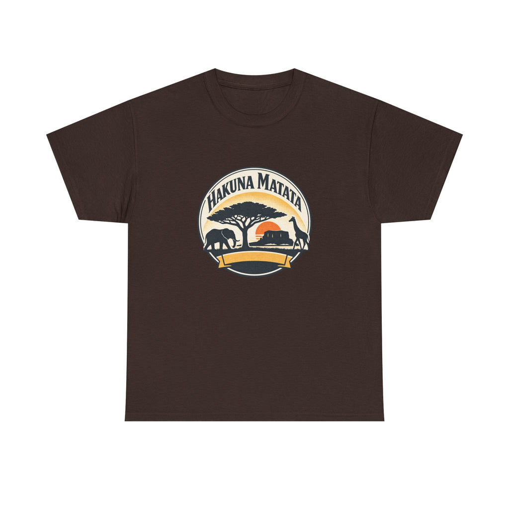 Hakuna Matata Safari T-Shirt — Vintage Sunset Elephant & Acacia Tree Tee