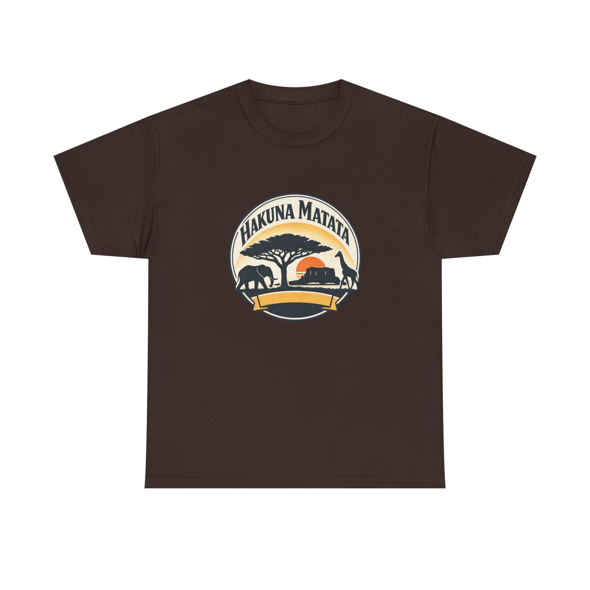 Hakuna Matata Safari T-Shirt — Vintage Sunset Elephant & Acacia Tree Tee