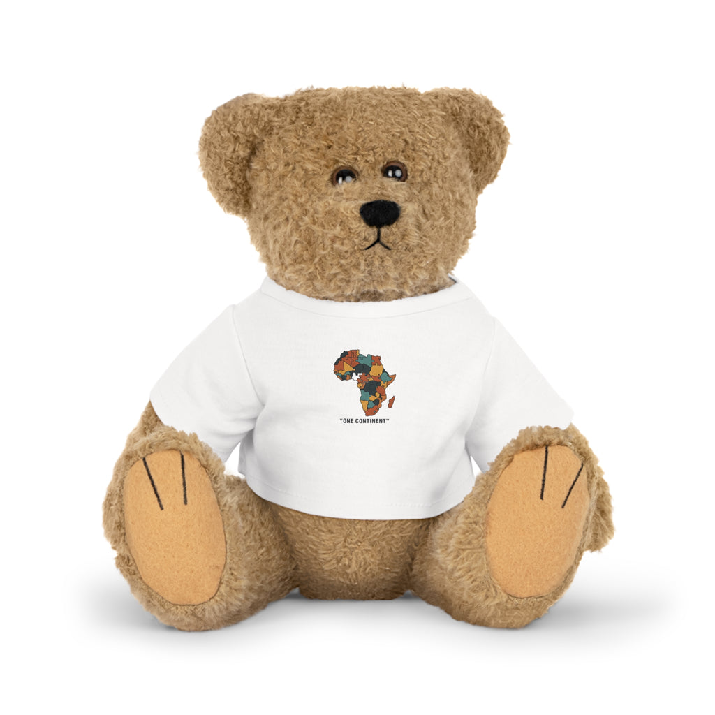 Africa Map Teddy Bear with 'One Continent' T-Shirt – Plush Toy Gift for Kids & Cultural Celebrations