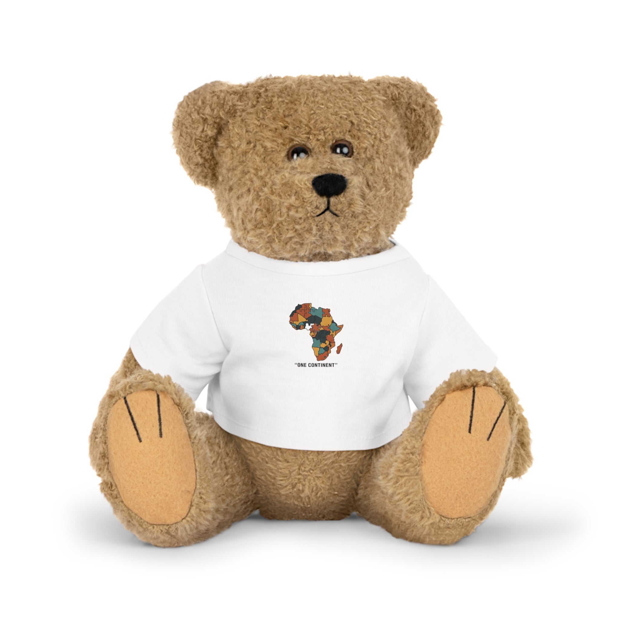 Africa Map Teddy Bear with 'One Continent' T-Shirt – Plush Toy Gift for Kids & Cultural Celebrations