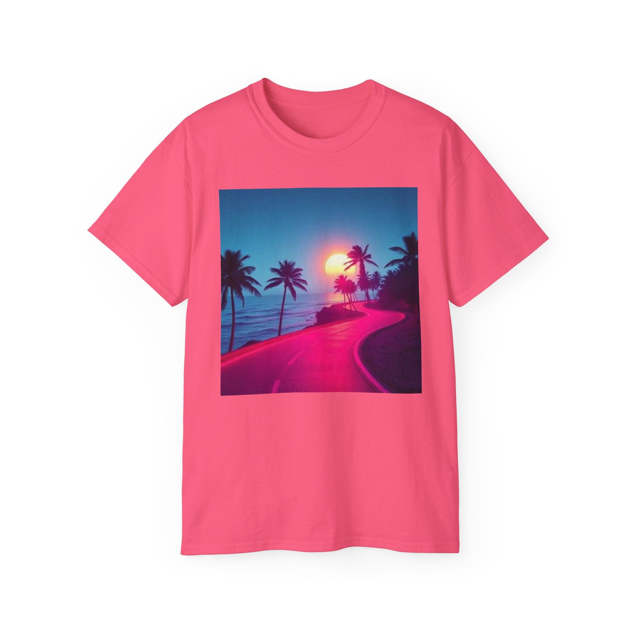 Retro Sunset Road T-Shirt — Neon Palm Beach Vibe