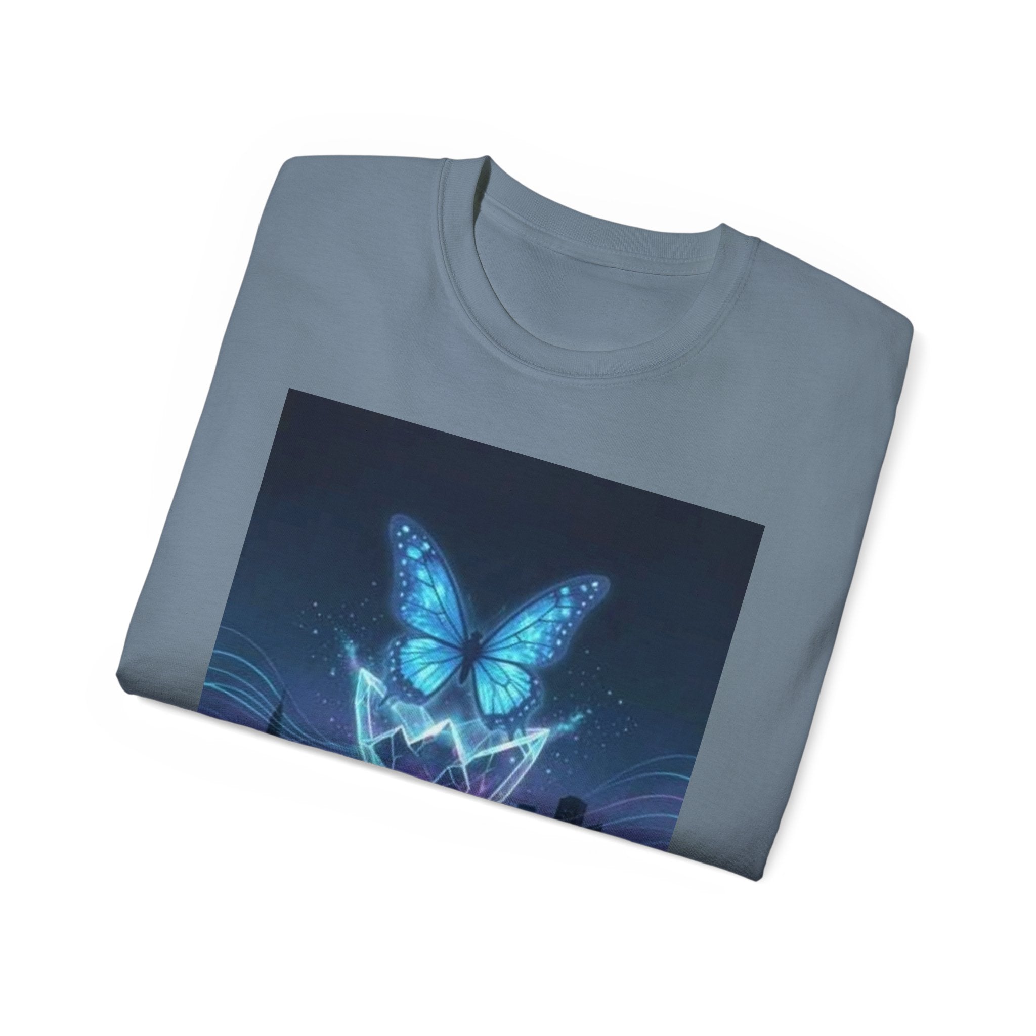 Mystic Neon Butterfly T‑Shirt — Glowing Cityscape Graphic Tee