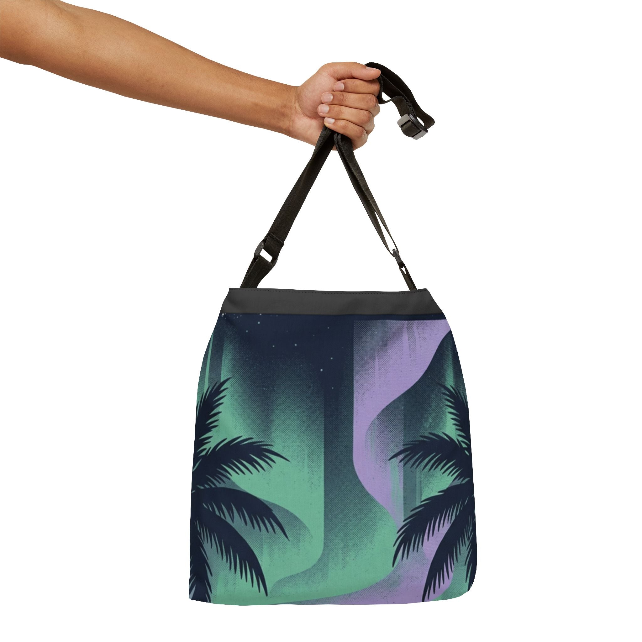 Aurora Palm Beach Tote — Adjustable Tropical Northern Lights Beach Bag