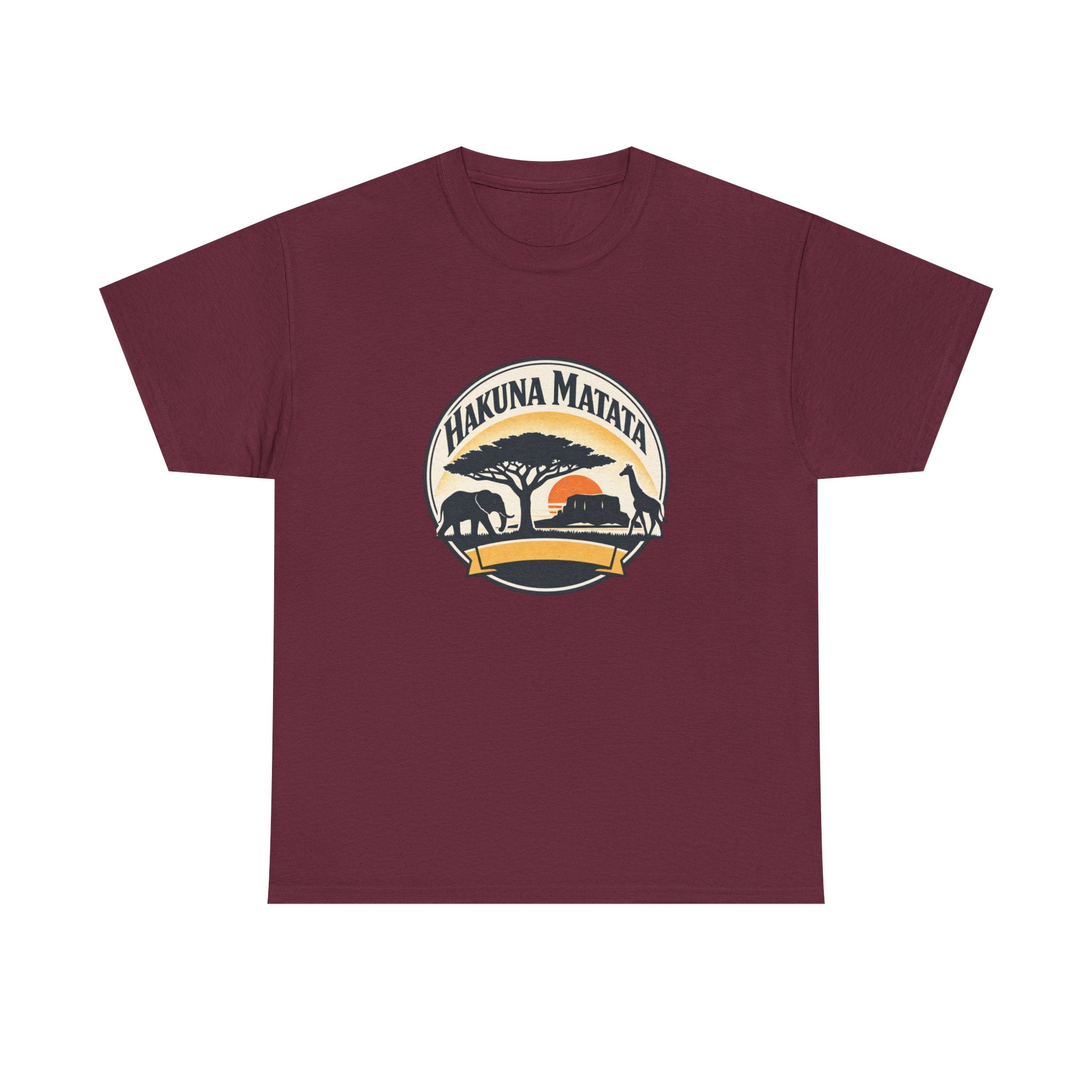 Hakuna Matata Safari T-Shirt — Vintage Sunset Elephant & Acacia Tree Tee