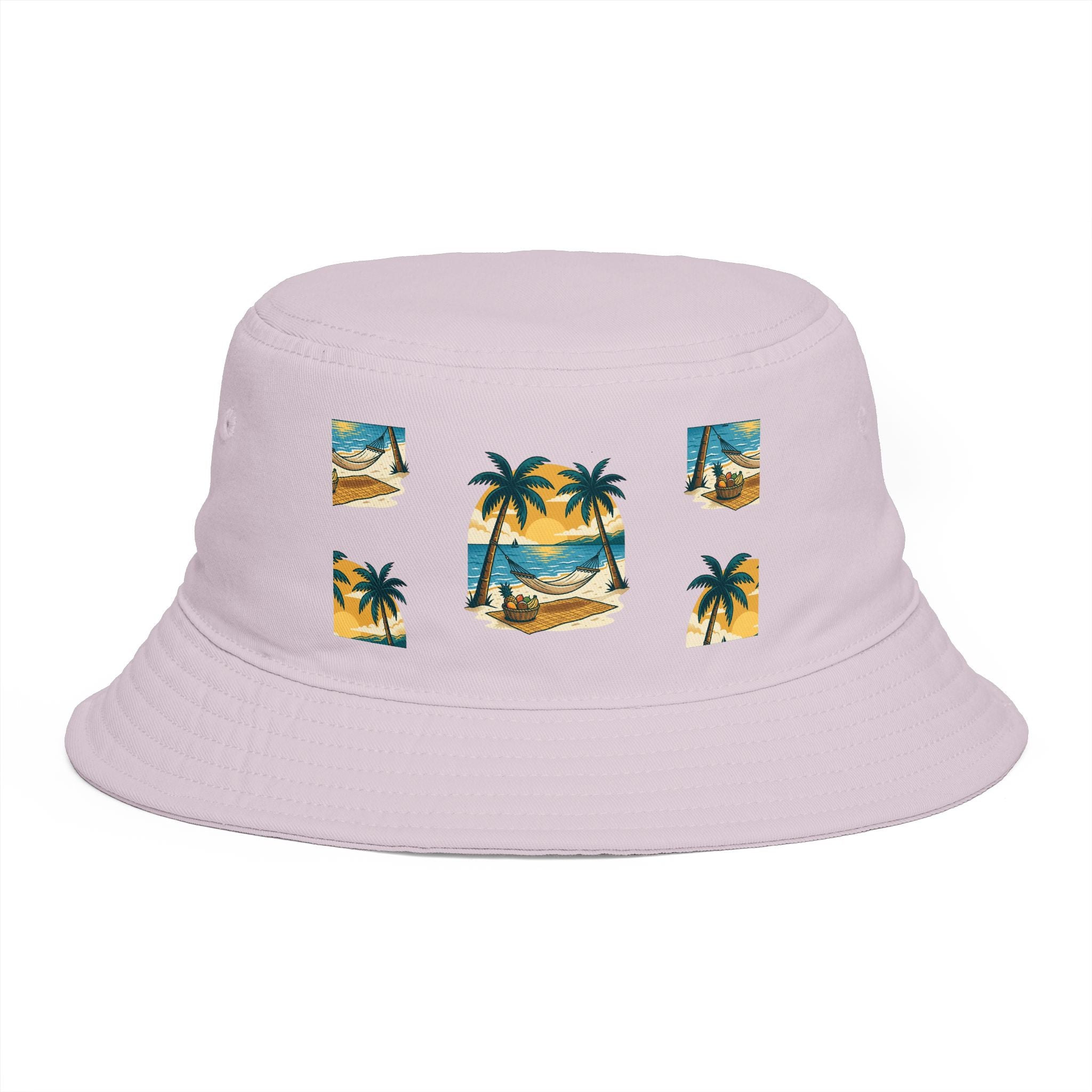 Tropical Palm Bucket Hat — Vintage Beach Sunset Design