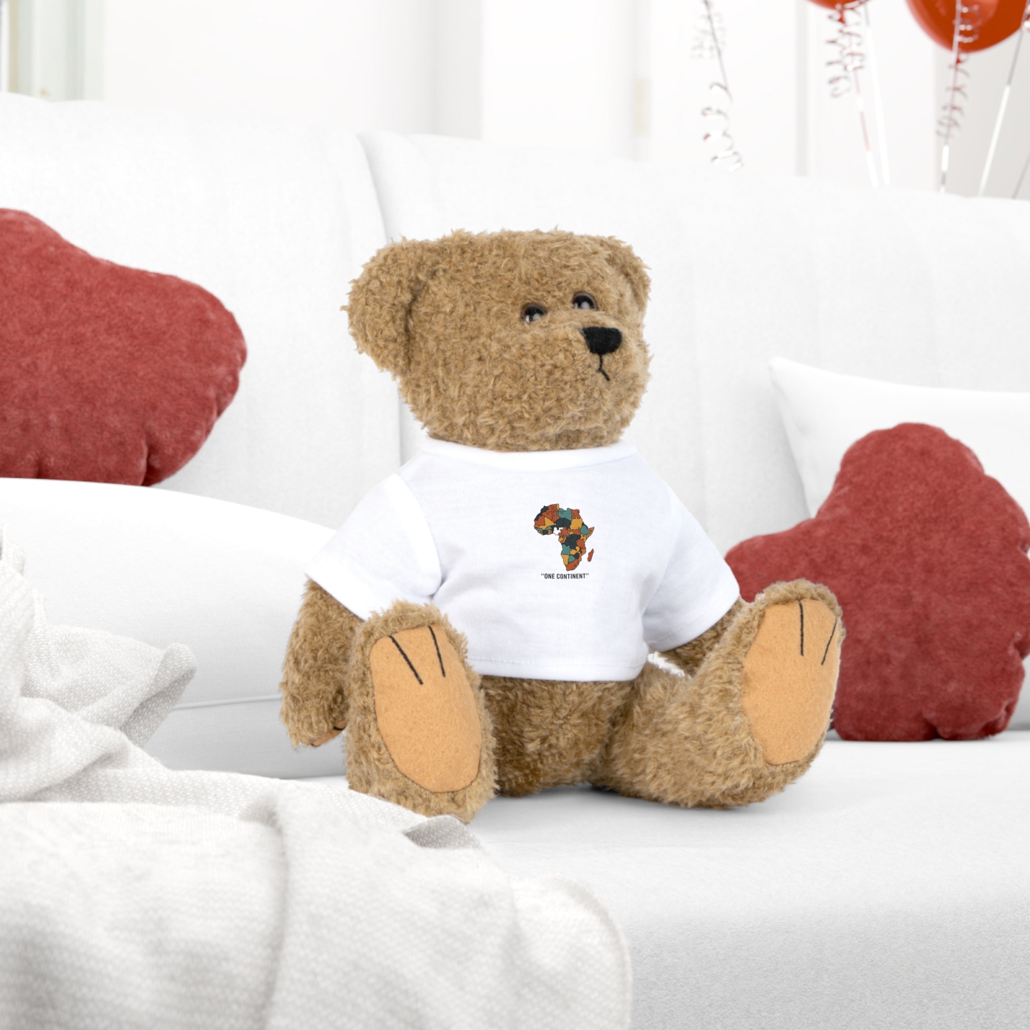 Africa Map Teddy Bear with 'One Continent' T-Shirt – Plush Toy Gift for Kids & Cultural Celebrations