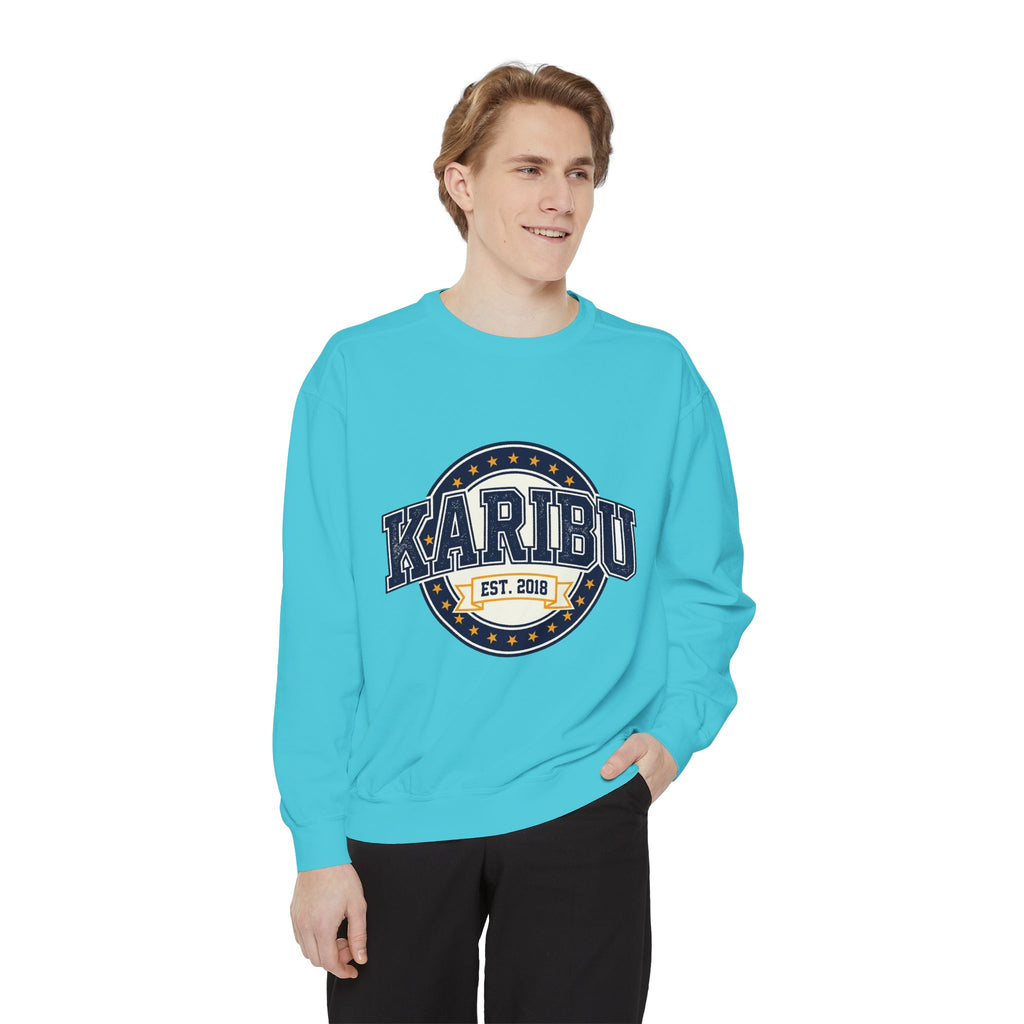 Karibu Crewneck Sweatshirt – Vintage Collegiate Est. 2018 Garment-Dyed Pullover