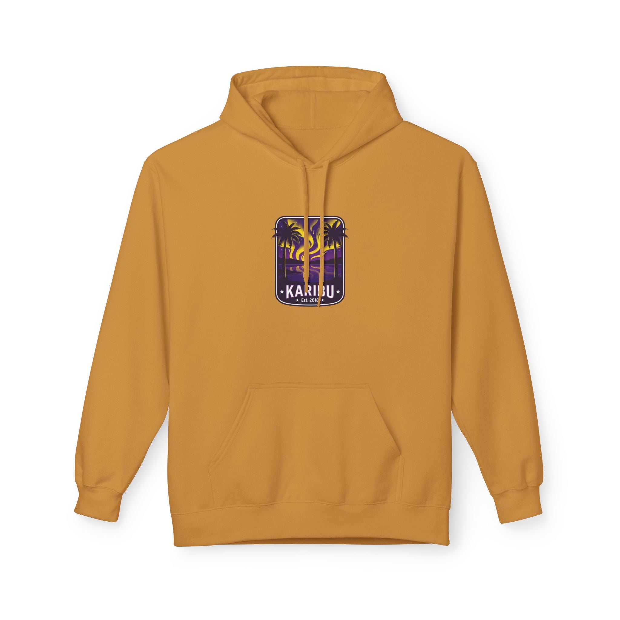 Karibu Tropical Sunset Hoodie — Beach Vacation Palm Tree Sweatshirt