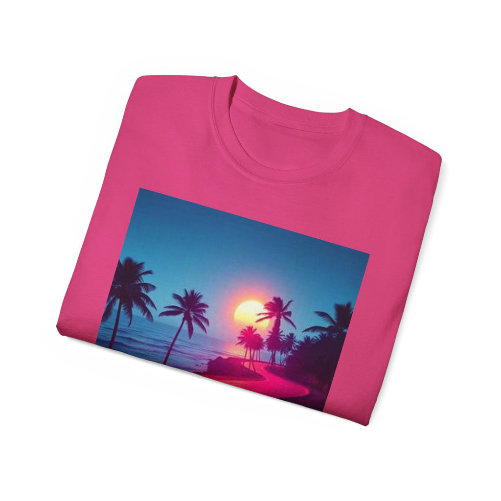 Retro Sunset Road T-Shirt — Neon Palm Beach Vibe