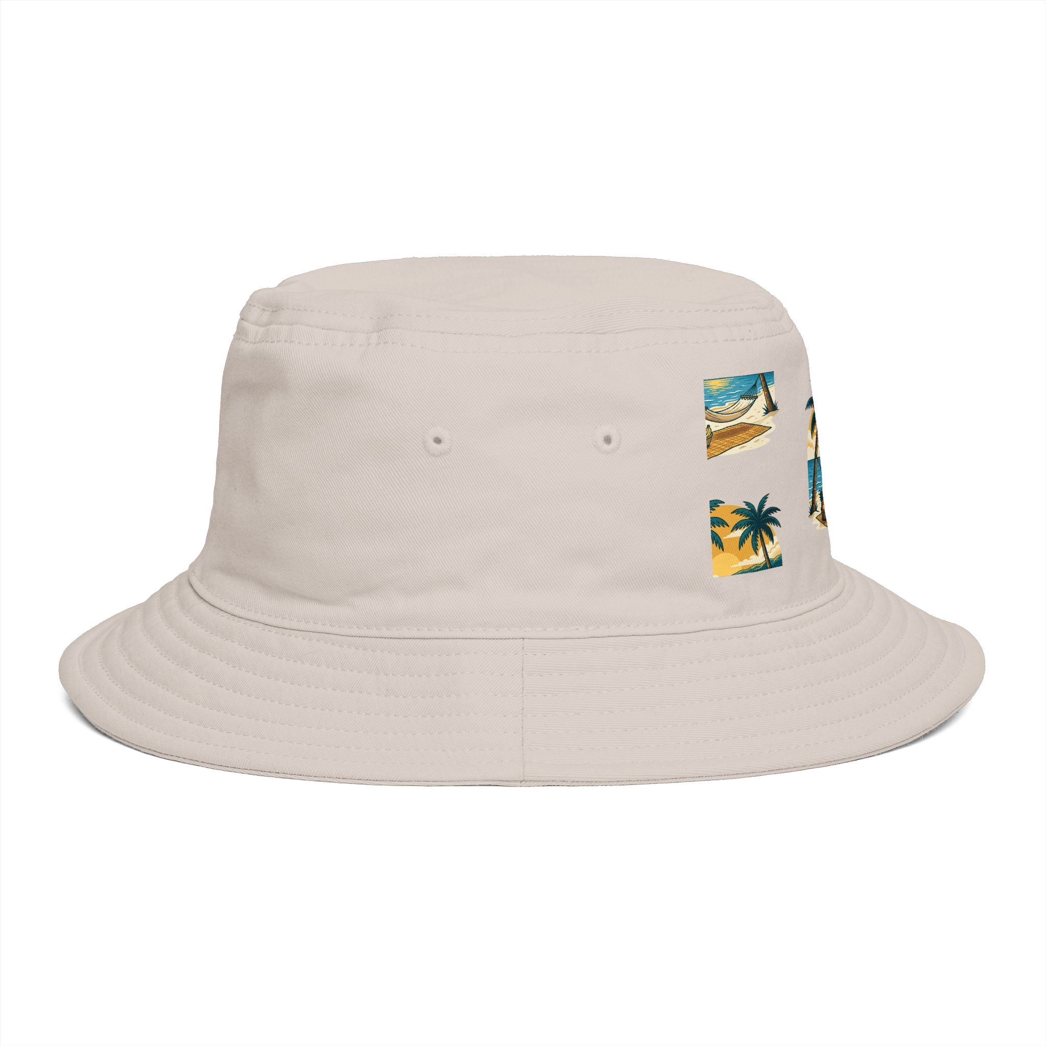 Tropical Palm Bucket Hat — Vintage Beach Sunset Design