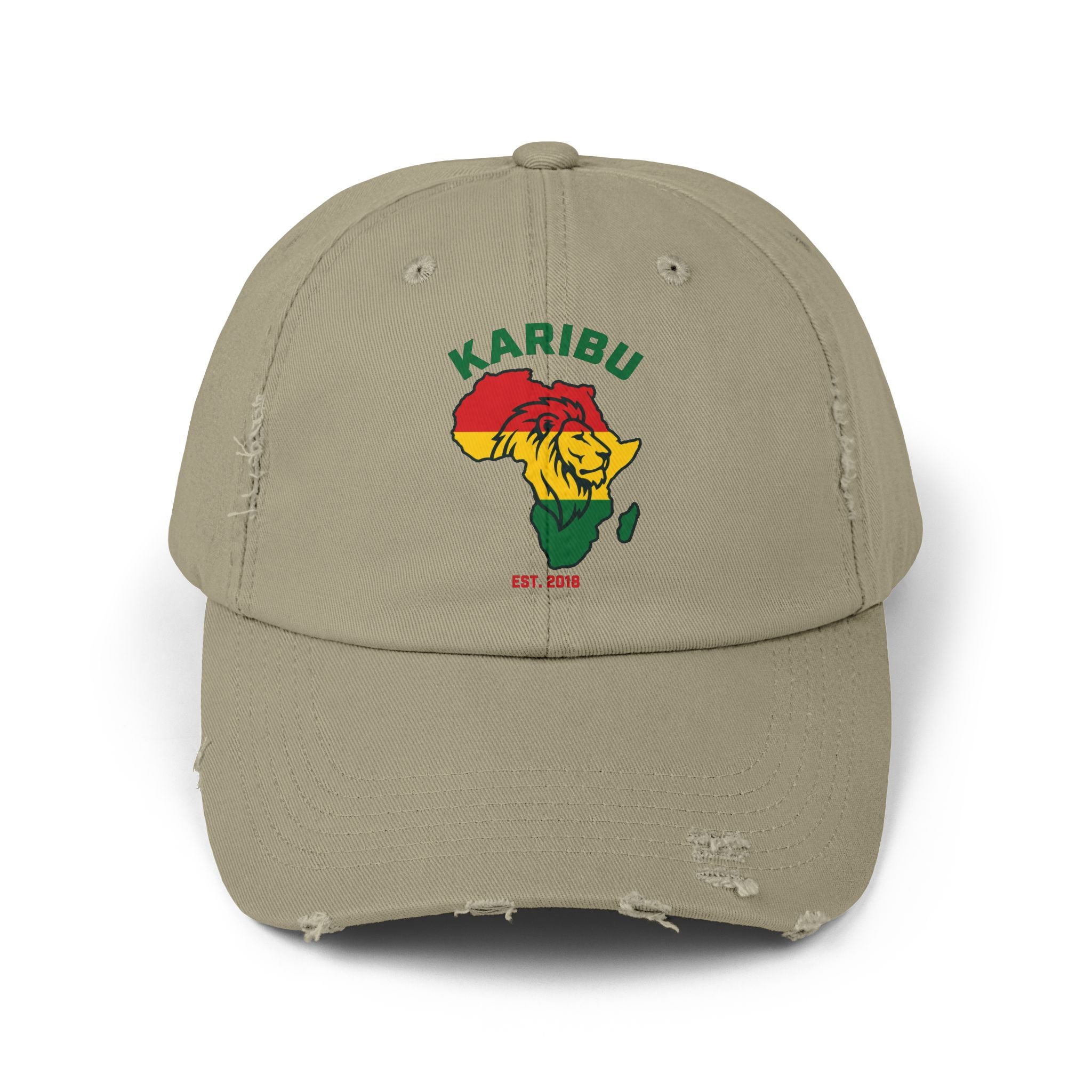 Distressed Cap – "Karibu" Africa Lion Rasta Hat