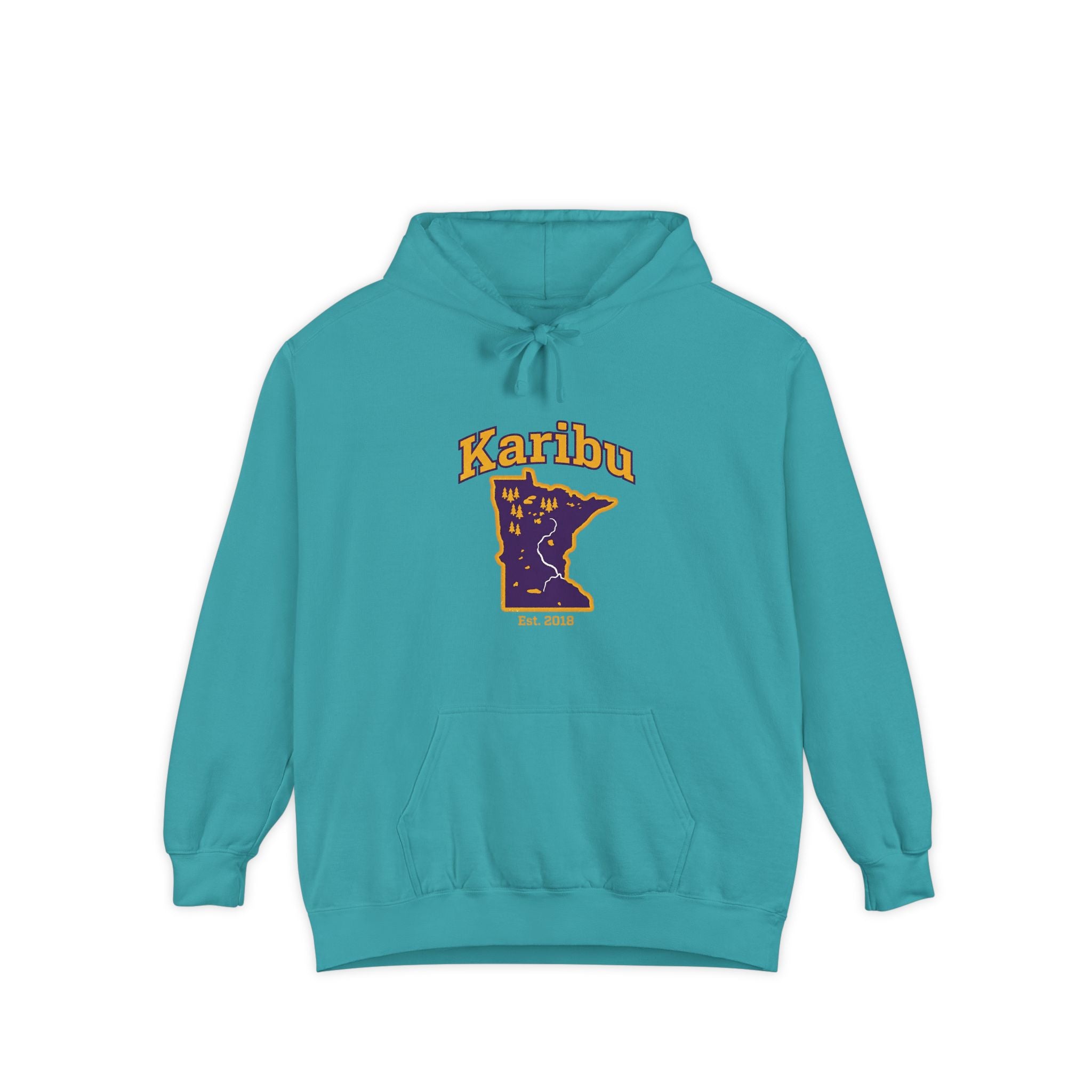 Karibu Minnesota Map Hoodie — Retro Night Sky State Pride Pullover