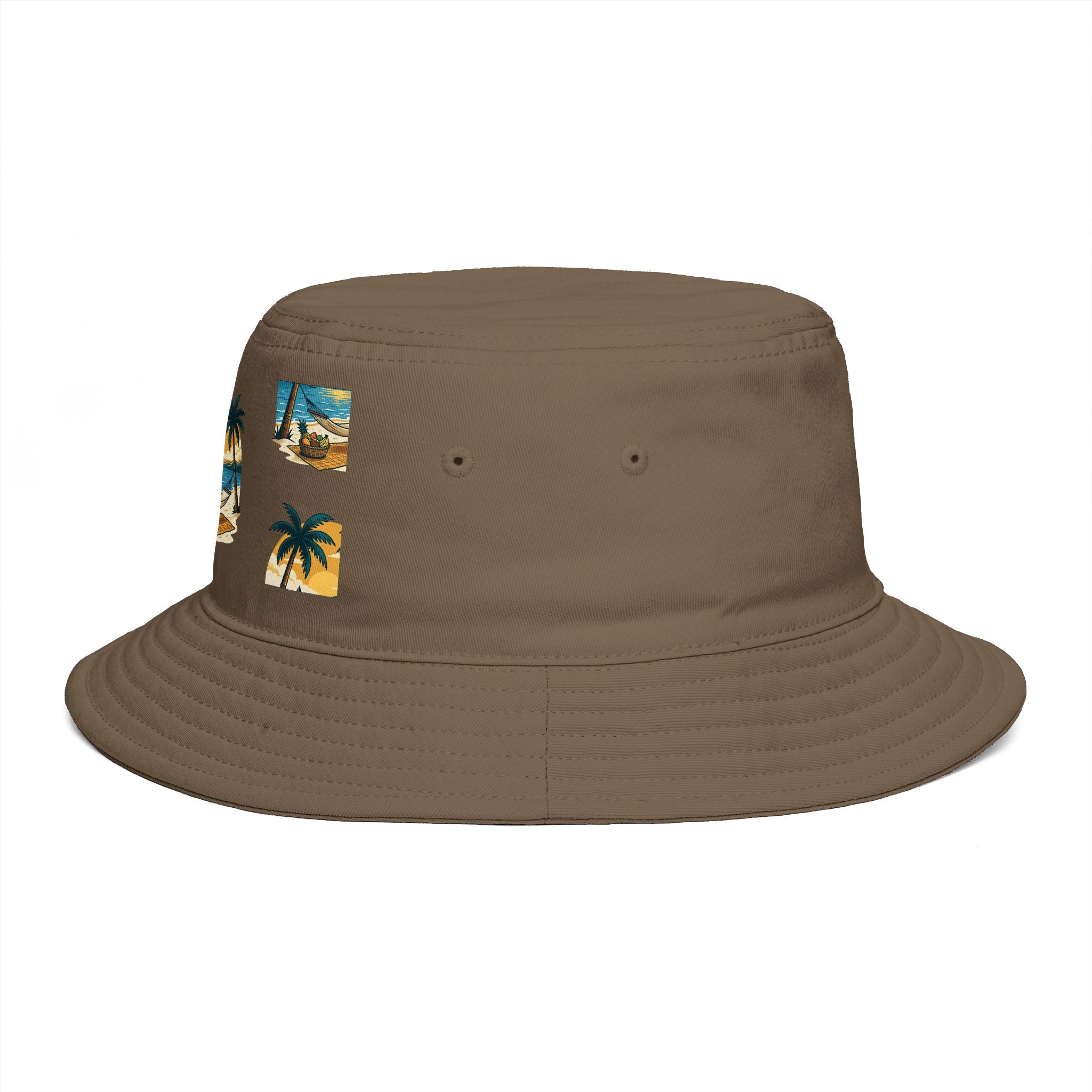 Tropical Palm Bucket Hat — Vintage Beach Sunset Design