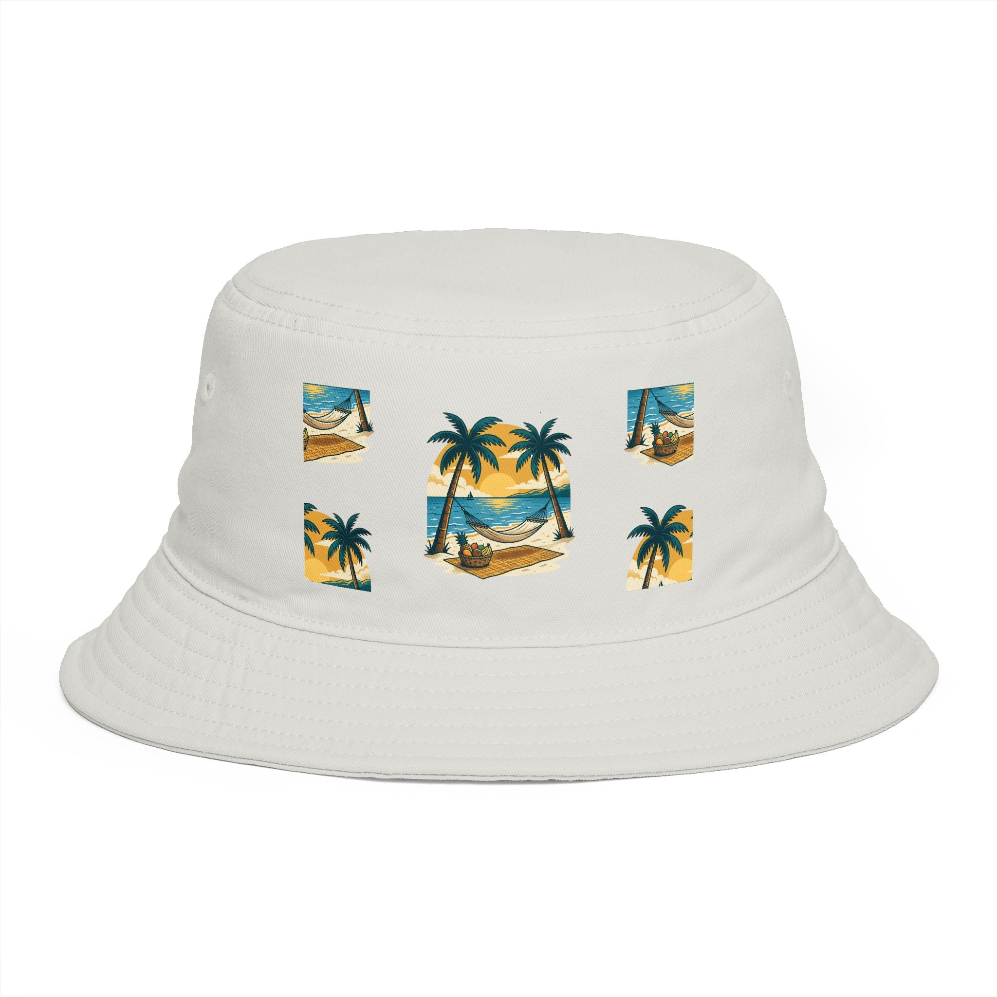 Tropical Palm Bucket Hat — Vintage Beach Sunset Design