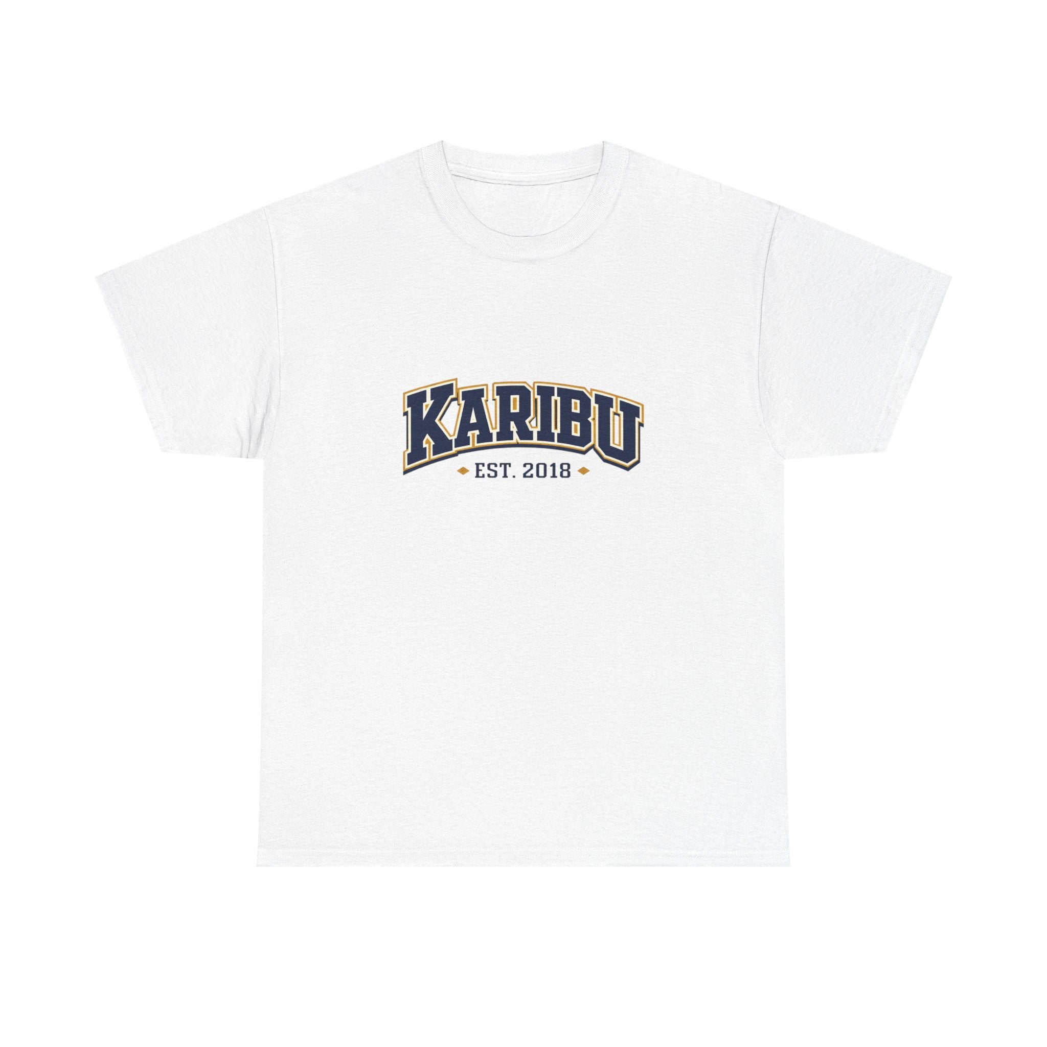 Karibu Est. 2018 Graphic Tee — Vintage Collegiate White T‑Shirt
