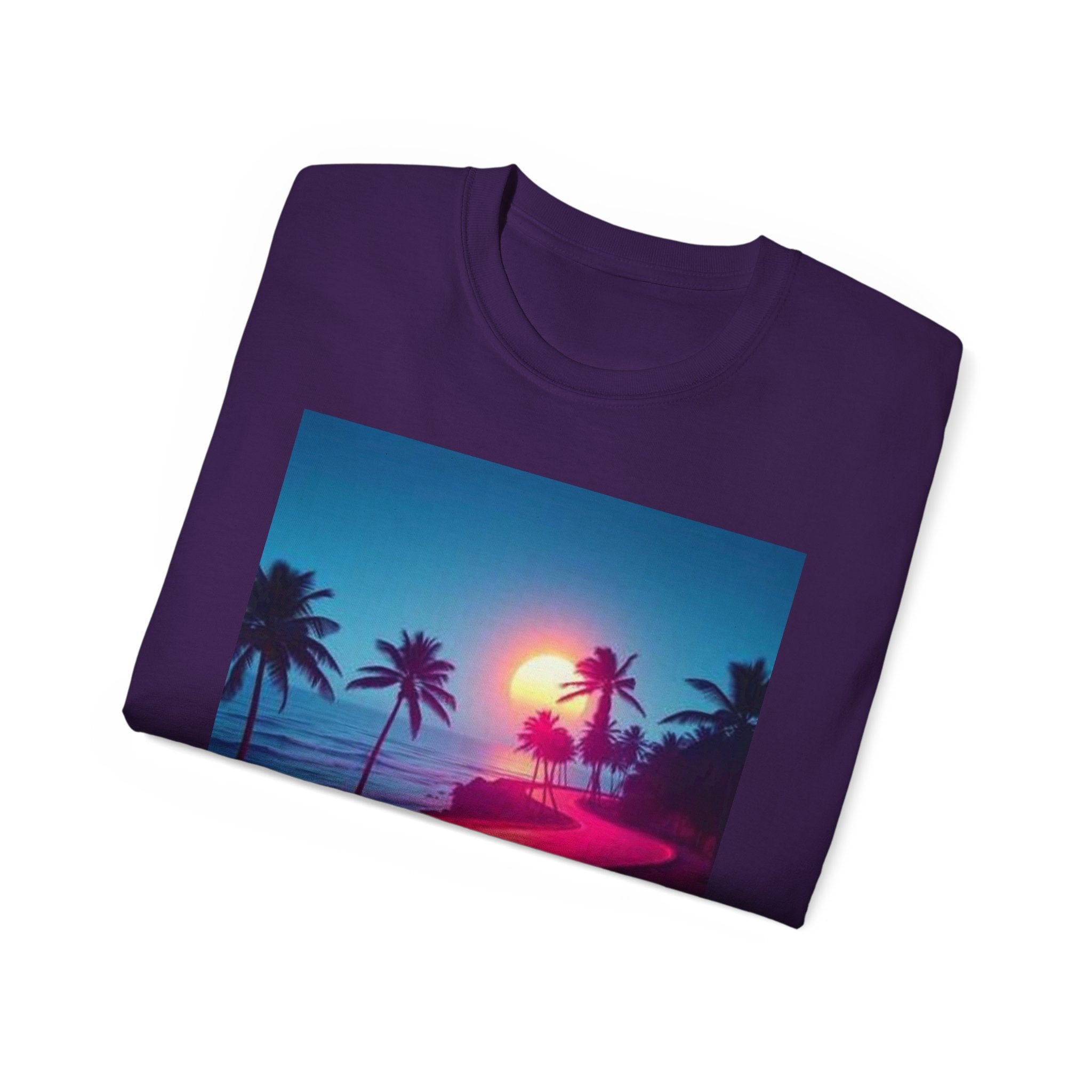 Retro Sunset Road T-Shirt — Neon Palm Beach Vibe