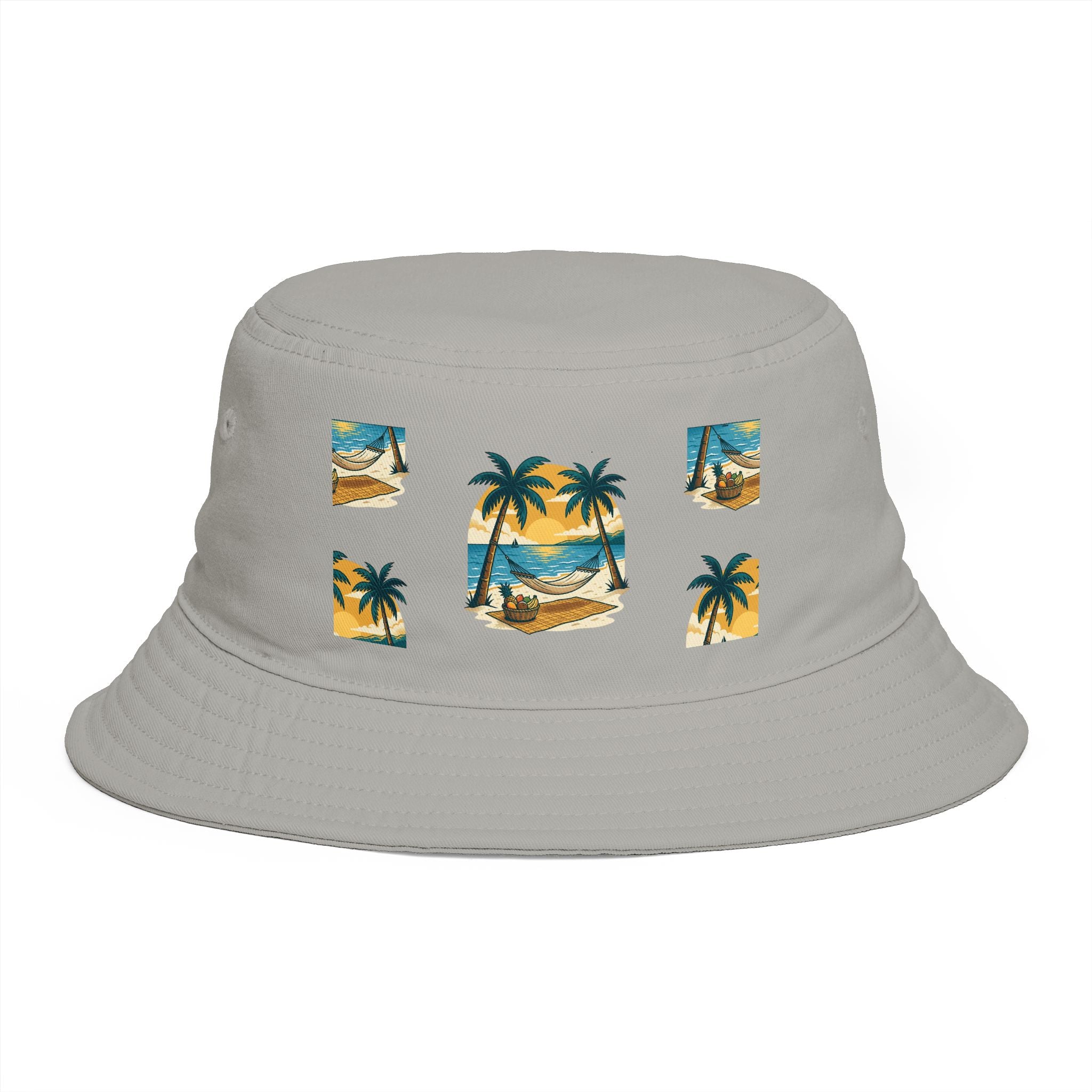 Tropical Palm Bucket Hat — Vintage Beach Sunset Design