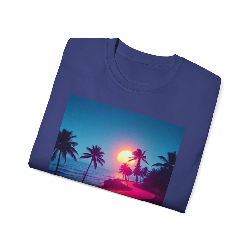Retro Sunset Road T-Shirt — Neon Palm Beach Vibe